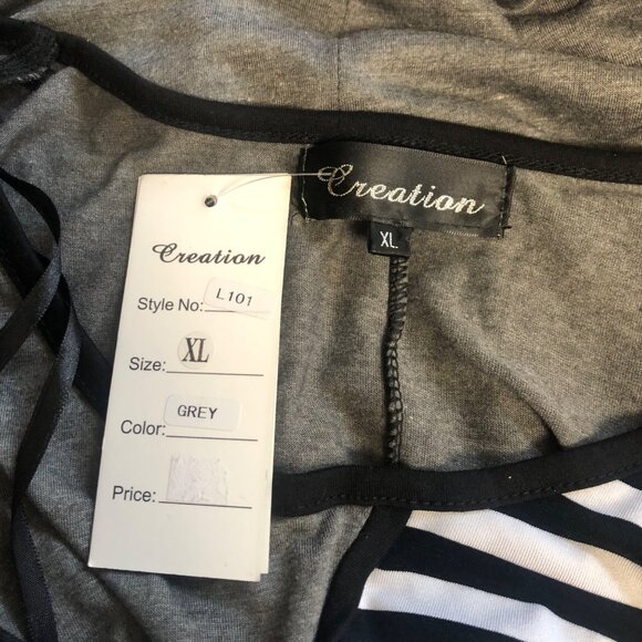 Creation Striped Asymmetrical Tunic Womens Size XL Grey Black Short Sleeve NEW - Picture 5 of 8